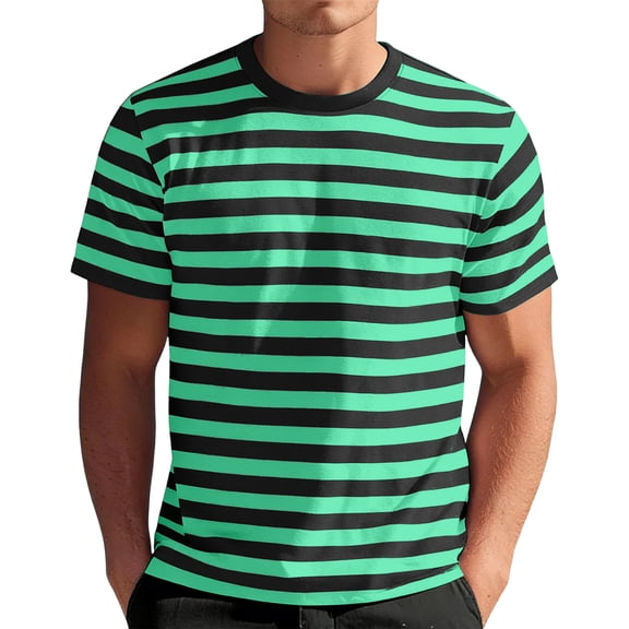 CIENVNSTG Classic Horizontal Striped Casual T Shirts For Men Short Sleeve Crew Neck Soft Breathable Regular Fit Lightweight Daily Tops Green XL