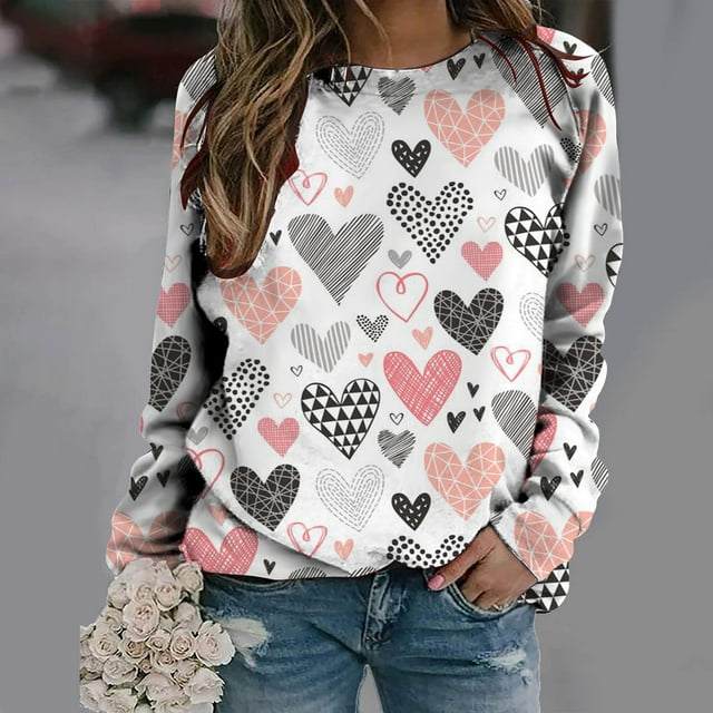 2023 Chandail en Molleton de Mode pour Femmes 50 % de Rabais Liquidation Femmes Manches Longues Décontracté Impression de la Saint-Valentin Col Rond Chandail en Molleton Col Rond chandail Tunique Hauts