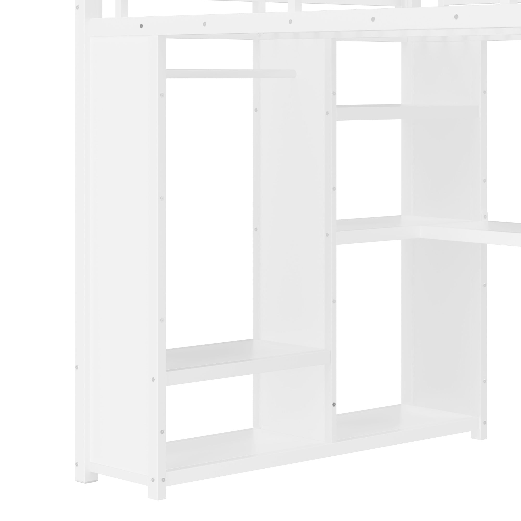 Aukfa Queen Size Heavy Duty Metal Loft Bed with Desk, Wardrobe & 5 Storage Shelves, Space-Saving Design for Kids, Teens, Adults, White