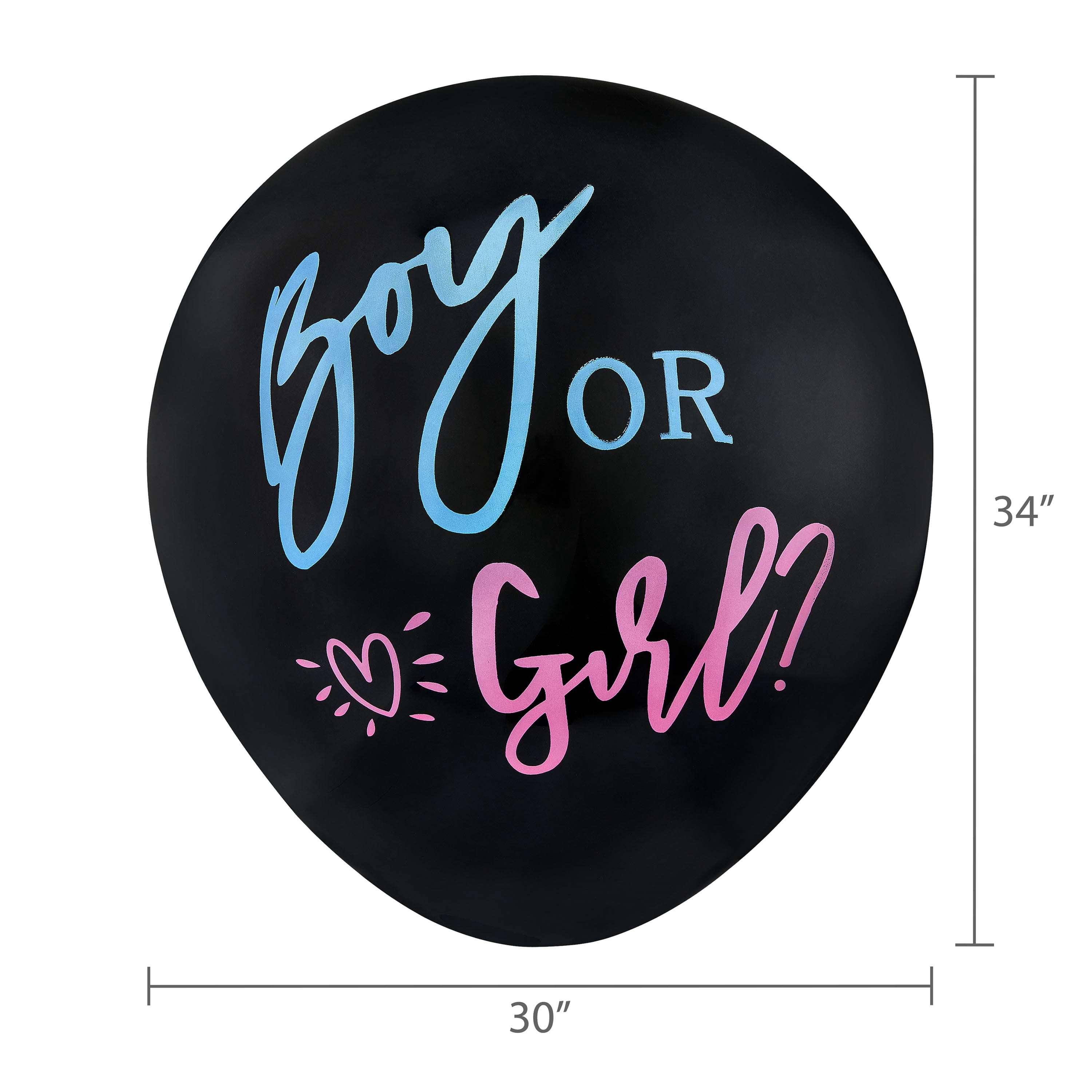 34" Boy or Girl Gender Reveal Black Latex Balloon with Blue or Pink Confetti, by Way To Celebrate
