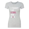 thumbnail image 2 of Wild Bobby I Fought Like A Girl and Won Breast Cancer Awareness Women Slim Fit Junior Tee, Heather Grey, XX-Large, 2 of 6