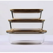 STONE & CLAY Food Storage Containers Set - Glass Meal Prep Lunch Boxes with Bamboo Lids - Reusable, Microwavable, & Dishwasher Safe - 3 Rectangle Containers - Small (35oz), Medium (51oz), Large (76oz)