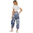 thumbnail image 3 of Womens High Waist Pants Drawstring Waist Wide Leg Cropped Comfort Capris Casual Vacation Trousers with Pockets, White Print, XL, 3 of 9