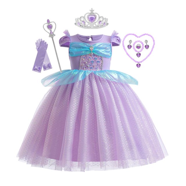 2023 Vestido de sirenita para niñas Disfraz de princesa Ariel de Disney Vestido con volantes de encaje Niños Fiesta de cumpleaños de Halloween Traje de cosplay 5-6T (Etiqueta 130) Gao Jinjia LED