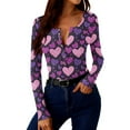 thumbnail image 5 of Tbopshirt Womens Tops Button Down Stretch Casual Long Sleeve V Neck Valentine's Day Heart Print Slim Fit Graphic Purple,2XL, 5 of 9