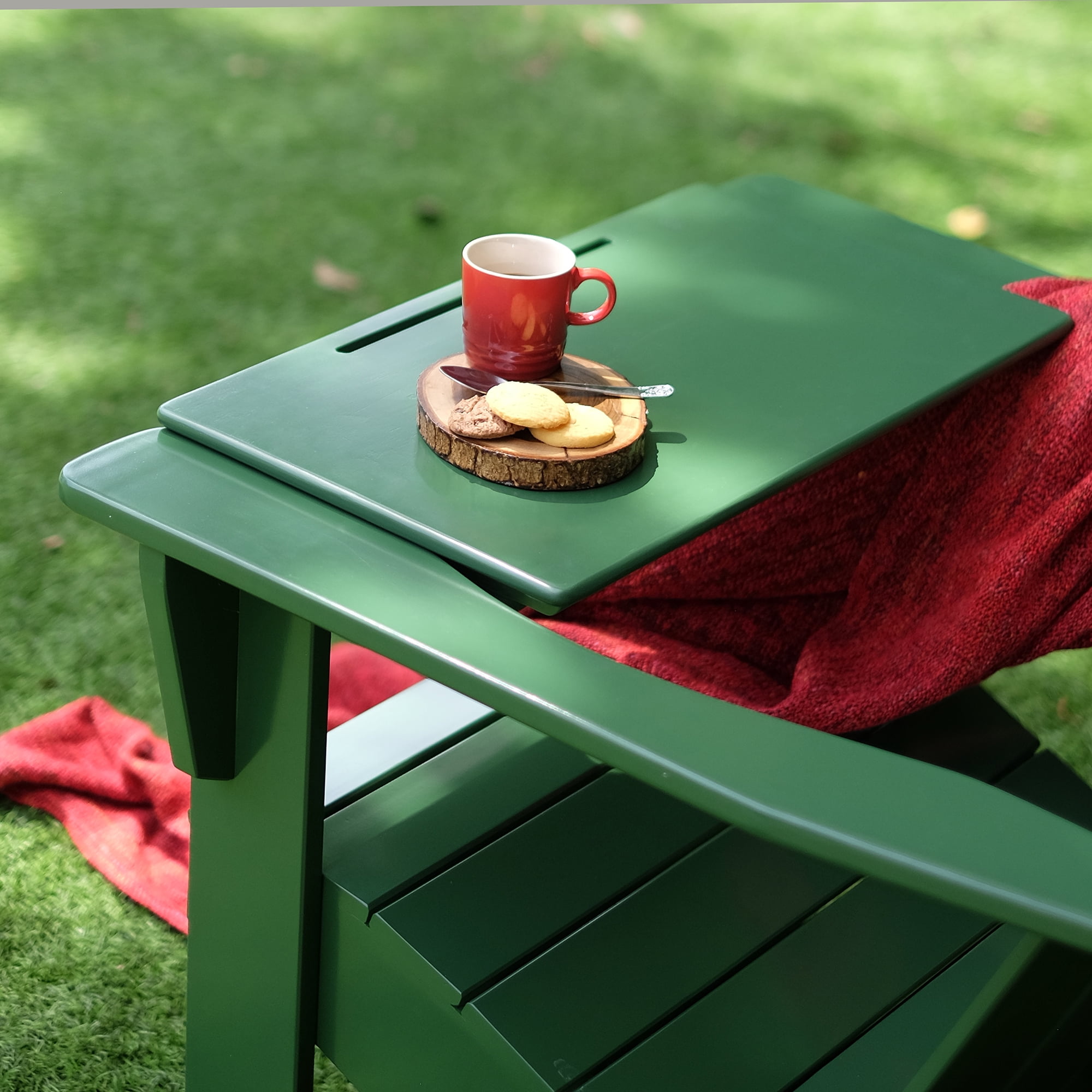 Alston Mahogany Outdoor Adirondack Chair, Free Tray Table, Hunter Green