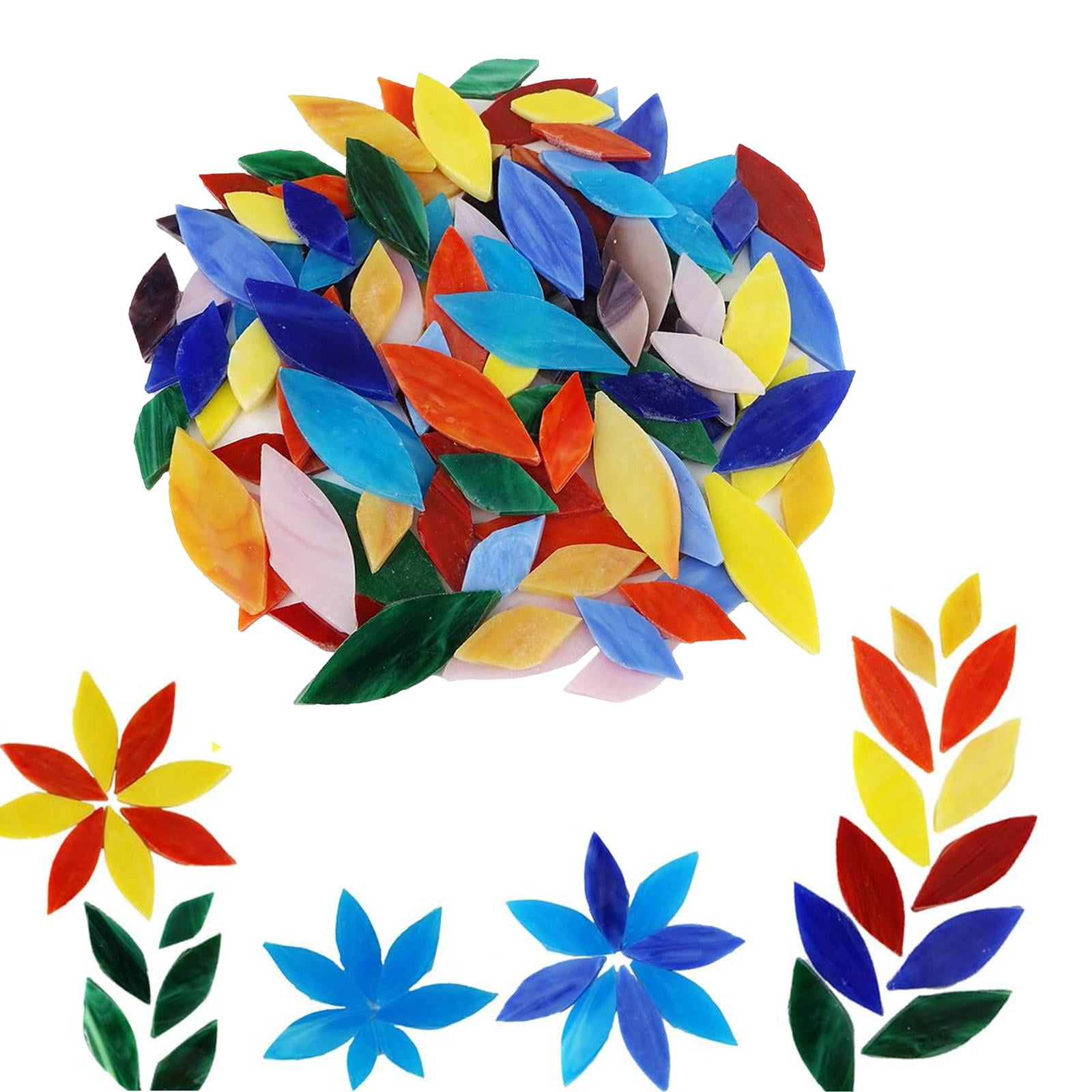 GUOOL 300 Tiles for Crafts Bulk, Stained Glass Sheets Shards, Colorful Stained Glass, Glass Mosaic Tiles Accessorie Set Assorted Colors Petal Shape