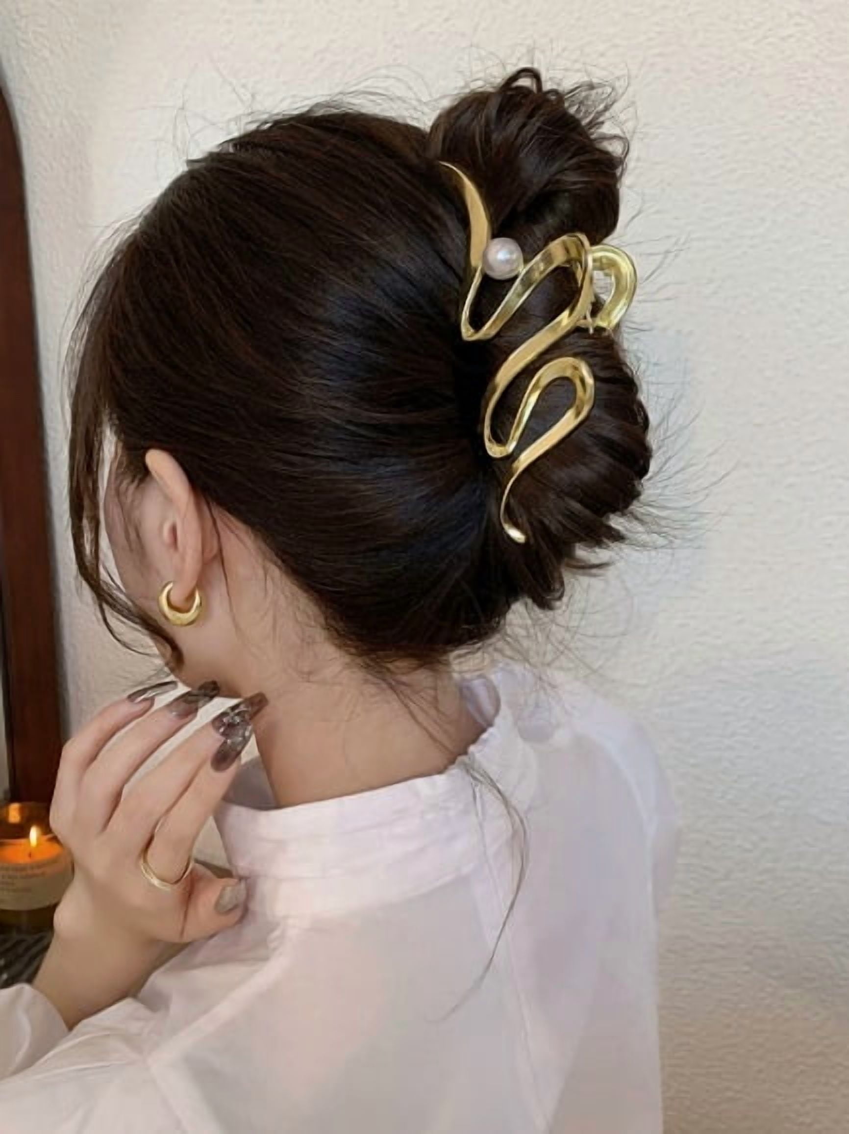 2 Pack Large Metal Hair Claw Clips - Strong Grip for Thick Hair, Elegant Design for Everyday Use