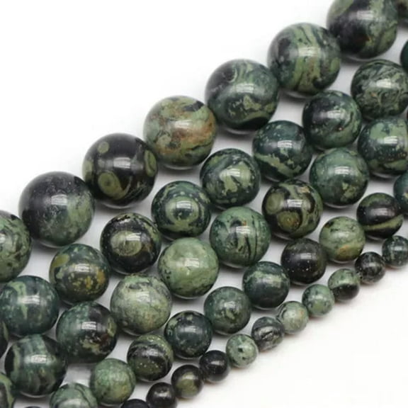 HOOUN 4 6 8 10 12MM Natural Green Kambaba Jasper Stone Strand Beads Jewelry Making DIY-12MM(32PCS)
