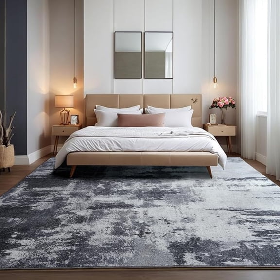 Area Rug 8x10 Washable Rugs Modern Abstract Area Rug Soft Non-Slip Non-Shedding Faux Wool Stain Resistant Floor Carpets for Living Room Bedroom Dining Room Kids Room Home Office (Grey and Black)