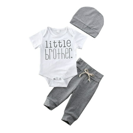 

Yinyinxull Little Brother Newborn Infant Baby Boys Tops Romper Pants Hat Outfits Clothes Gray 0-3 Months