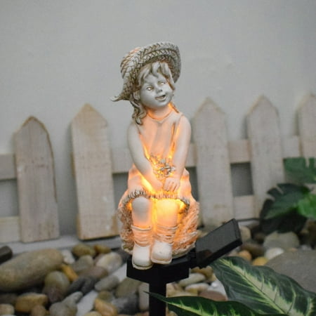 

Solar Power Light Little Girl With Hat Shape Durable Long Working Time Light For Outdoor Garden Insert