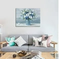 thumbnail image 2 of Vintage Flowers Canvas Wall Art Blue White Blossom Canvas Painting Retro Flowers in Vase Canvas Pictures Blue Ocean Background Artwork Prints for Bathroom Bedroom Wall Decor 16" X 12", 2 of 6