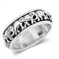thumbnail image 1 of Oxidized Spinning Elephant Animal Ring Sterling Silver Family Band 925 Jewelry Female Male Size 9, 1 of 4