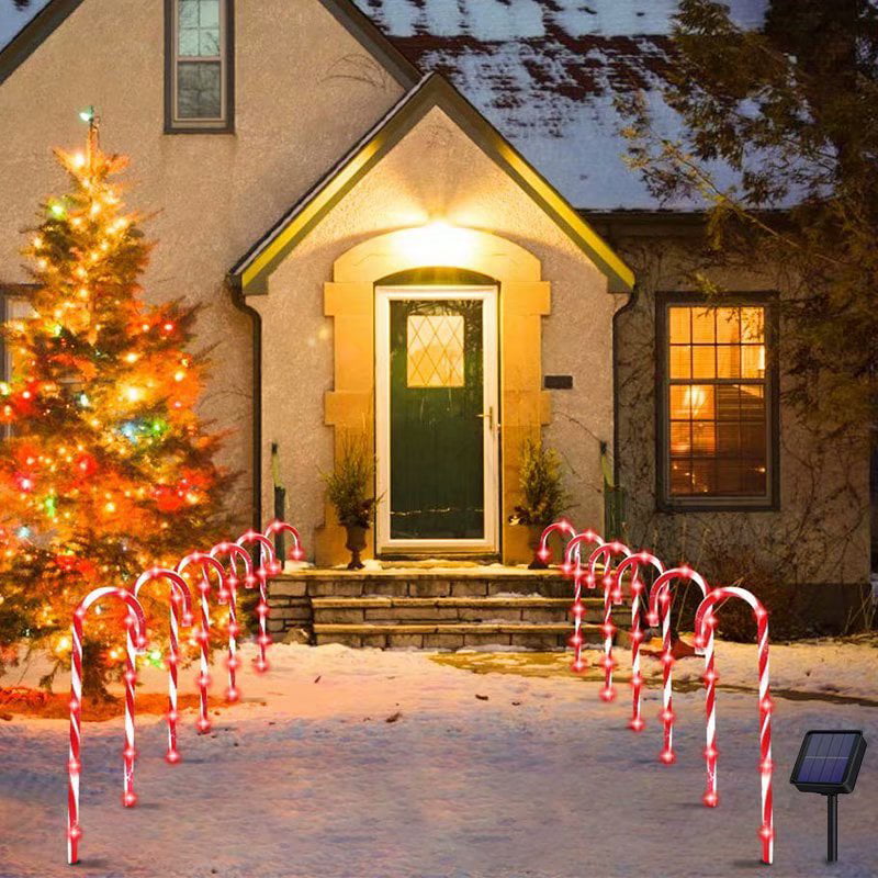 Connectable for Indoor Outdoor Holiday Walkway Patio Garden Christmas Ornament Biswing Christmas Outdoor Candy Cane Lights 10 Pcs Christmas Pathway Markers with 60 Count Warm White Lights 