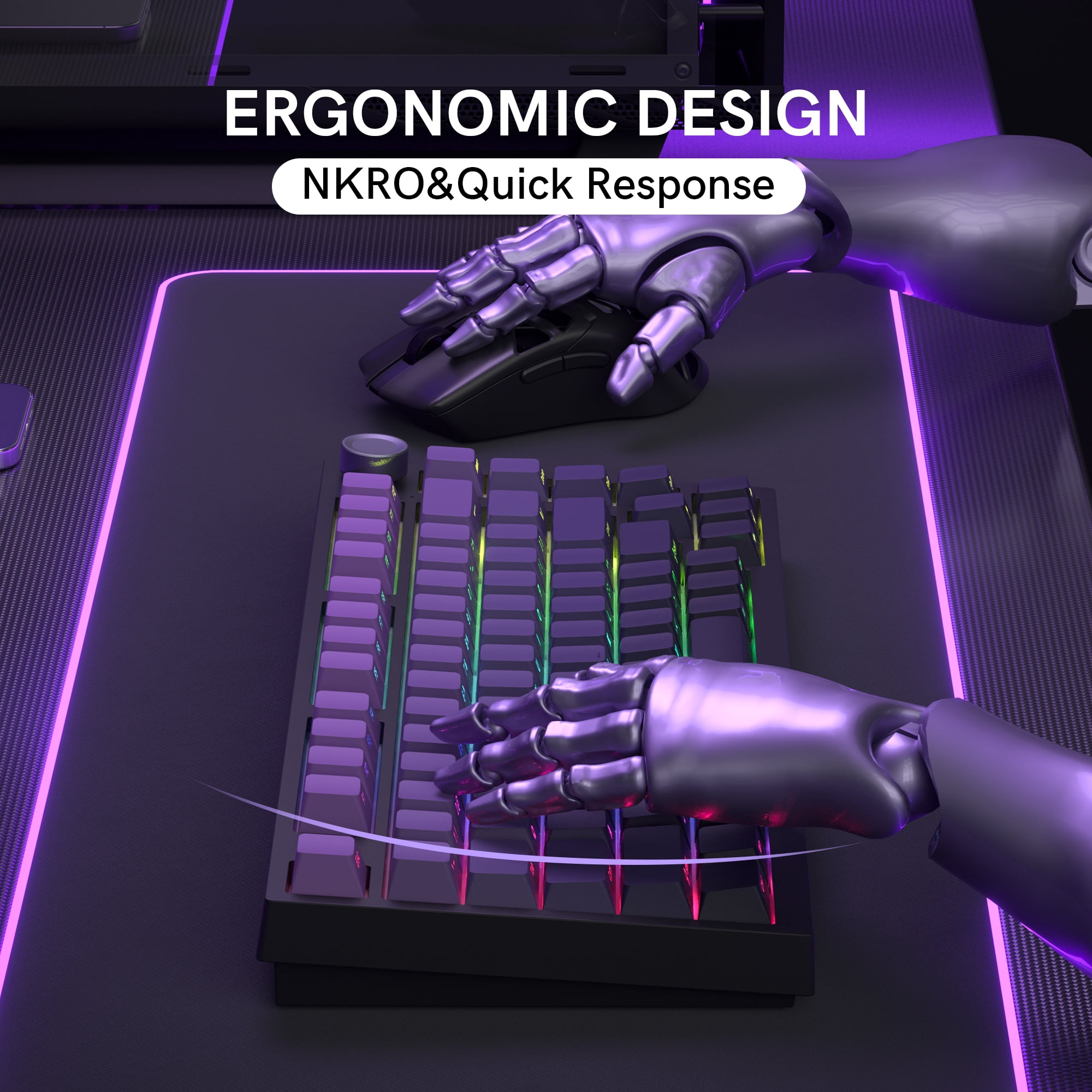 COSTOM WK75 75% Wireless Mechanical Keyboard, 75% Hot Swappable Custom Keyboard with Knob, RGB Backlit, Pre-lubed Switches, 2.4GHz/USB-C/BT5.0 Gaming Keyboards (Purple)