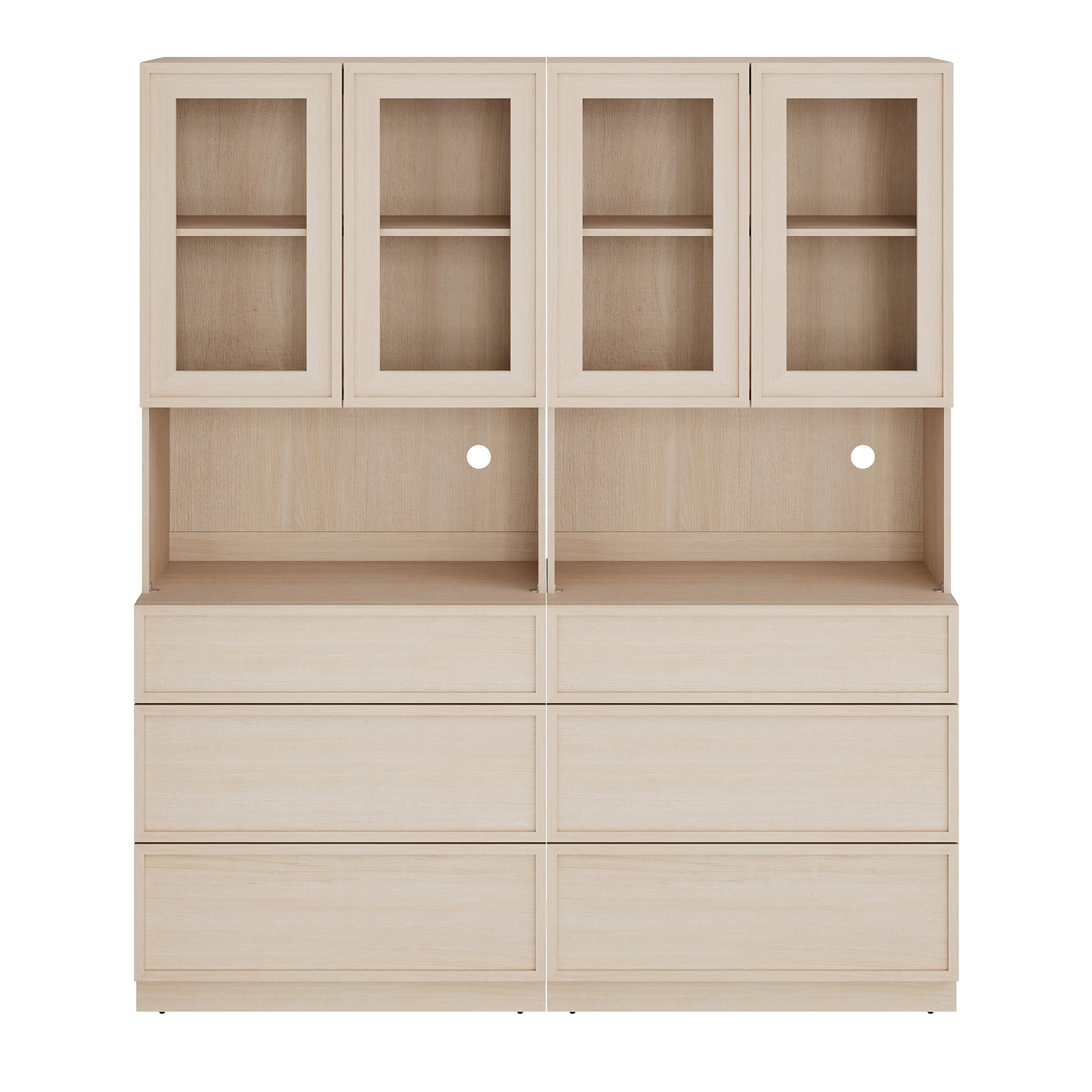 Modern 72" Tall Bookshelf with 6 Drawers and Book Shelves, Library Bookcase with Storage Cabinet and Glass Display Shelves,Beige