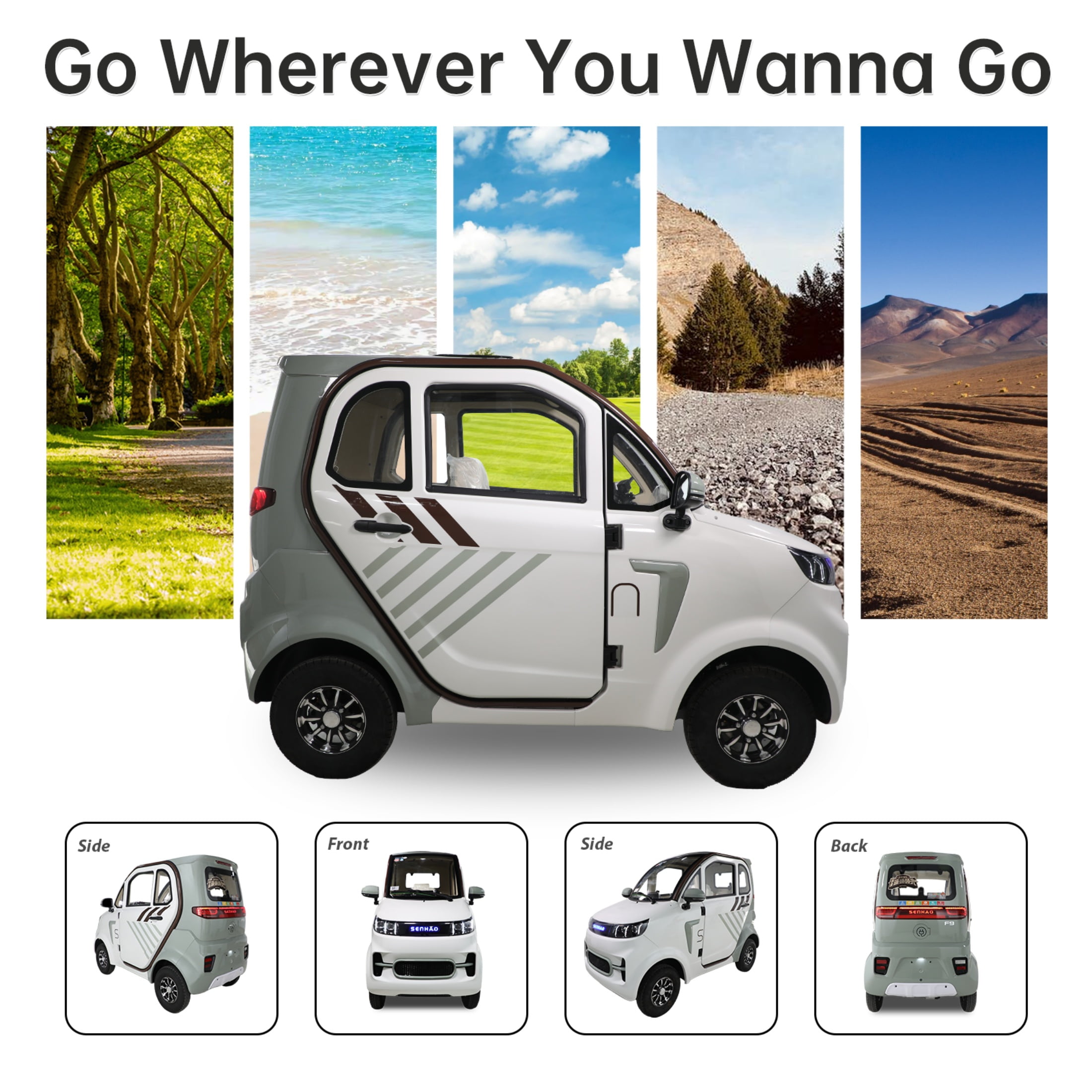 QEEKA Enclosed Mobility Scooter for Seniors,Outdoor 4 Wheel 3 Passenger Adults Elderly Powered Mobility Scooters Golf Cart 1500W,Handicap Scooters for Adults Backup Camera,Heat,Community Car,White