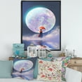 thumbnail image 2 of Designart 'Girl With Umbrella Standing On Water Against Moon' Traditional Framed Canvas Wall Art Print, 2 of 5