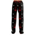 thumbnail image 3 of Fabrcox Christmas Oversized Women's Pajama Pants Wide Leg Drawstring Sleep Lounge Pants Mid Waisted Casual Christmas Tree Printed Pajama Bottoms Black 3XL, 3 of 4