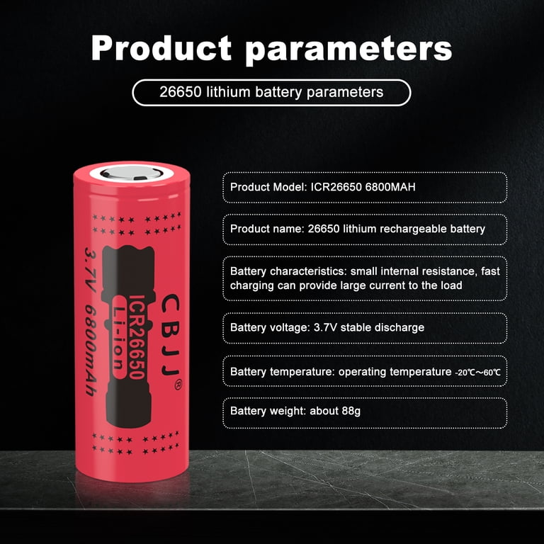 26650 Rechargeable Battery, 6800mAh High Capacity 3.7v Lithium-ion