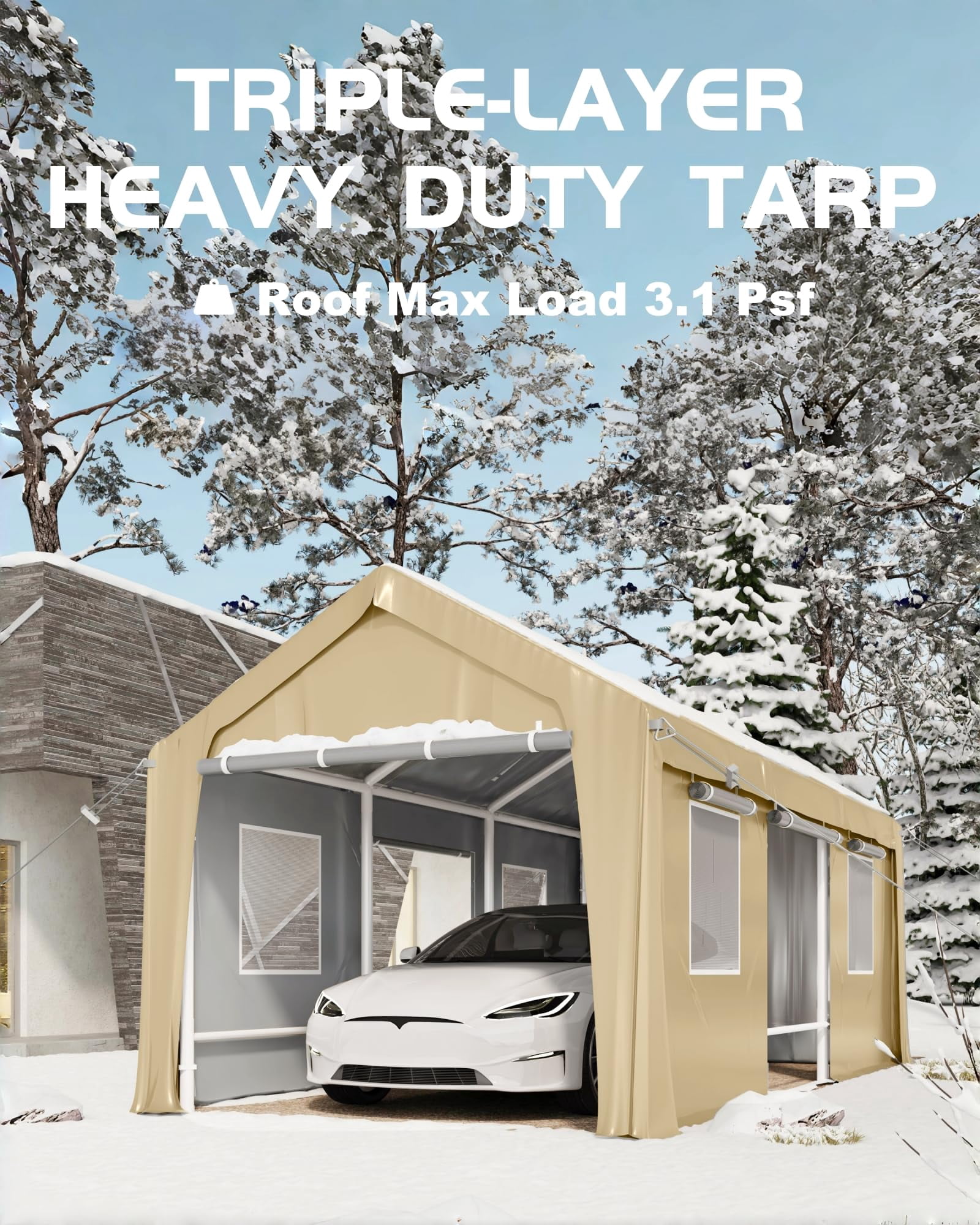 Garvee 20'x 13'x 11' Windproof Carport Top Replacement Cover, Heavy-Duty, Yellow