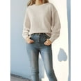 thumbnail image 5 of Women Striped Sweater Long Sleeve Fall Round Neck Pullover Knit Tops Cute Casual Oversized Y2K Clothes Solid Apricot L, 5 of 9