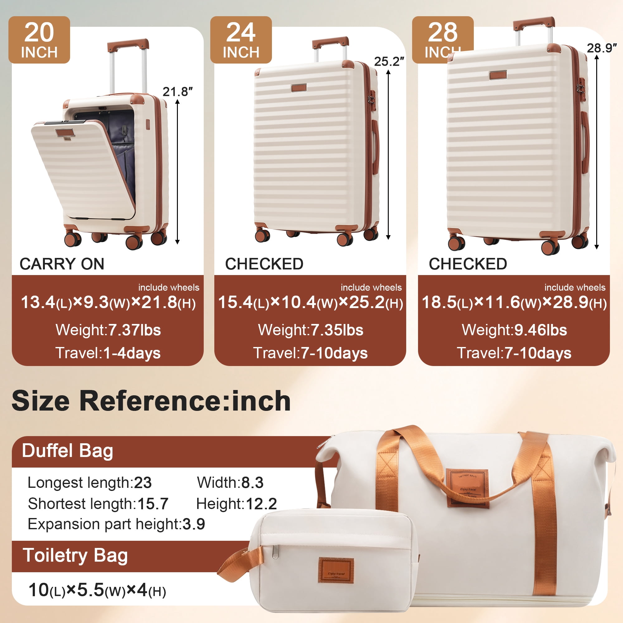 MAYEERTY 5-Piece Hardside Luggage Travel Set with TSA Lock,Front Opening,USB Port,Cup Holder,Duffle & Toiletry Bag