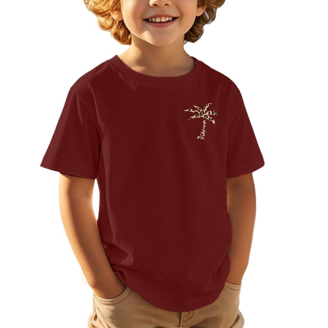 NINGMENG Juniors Garçons Chemises & Hauts Imprimé Cocotier Col Rond Mignon Manches Courtes Décontracté Sport Confortable Chandail T-Shirts Mode Urbaine, Rouge, 12-13 Ans