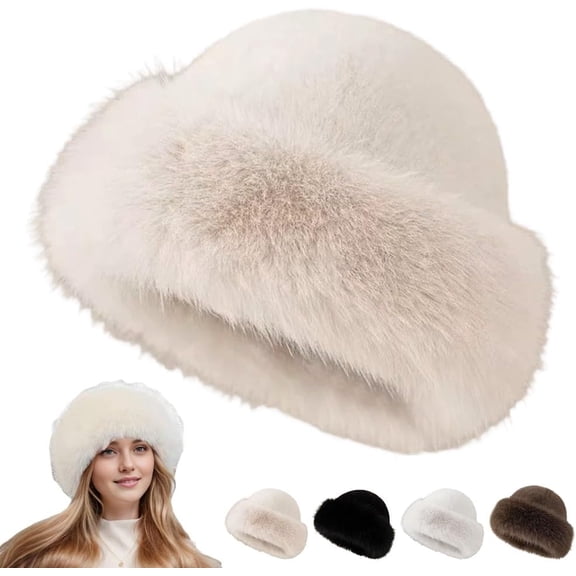 Womens Winter Faux Fur Bucket Hat, 2026 New Fluffy Furry Warm Hat, Soft Plush Fisherman Cap,m Mongolian Hat  for Cold Weather