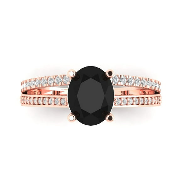 Clara Pucci 14K Rose Gold 2.32ct Onyx Solitaire with Accents Ring for Women