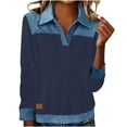 thumbnail image 2 of AUNVITO Women's Casual Sweatshirt Long Sleeve Button-Down Collar Denim Patch Cuff Hem Pullover Comfortable and Stylish, 2 of 8
