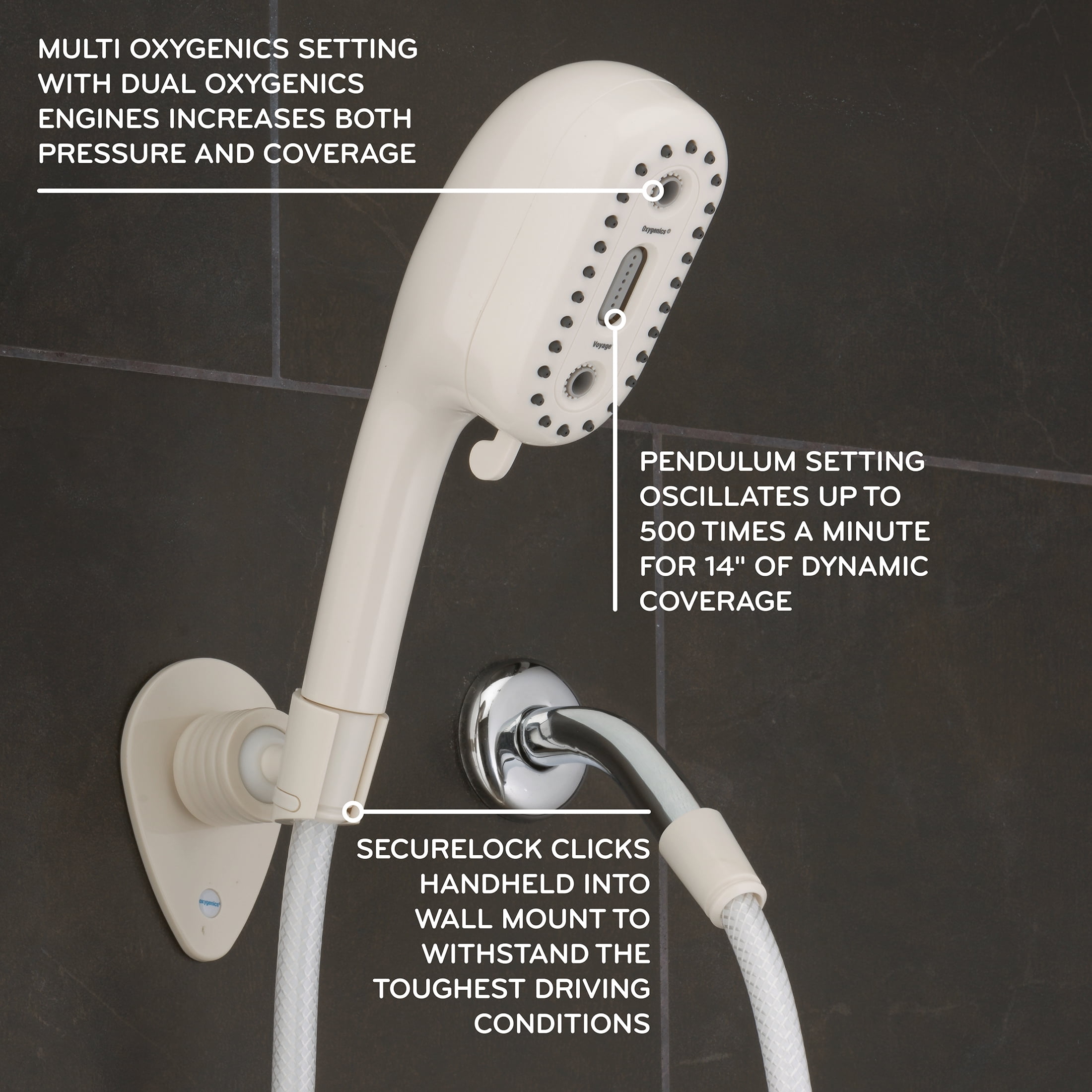 Oxygenics Voyage RV 4-Setting White Handheld Shower Head