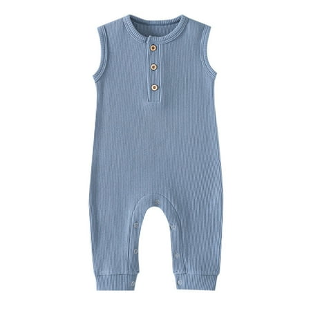 

Fozruso Baby Boy Girl Sleeveless Romper Clothes Solid Unisex Knitted Bodysuit Jumpsuits Sizes 9-12 Months