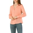 thumbnail image 5 of MODA NOVA Junior's Heart Polka Dots Button Notched Lapel V Neck Shirt  Dark Pink M, 5 of 6