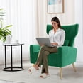 thumbnail image 2 of Fijinhom Velvet Wingback Accent Chair with High Back,Golden Legs & Lumbar Pillow,Upholstered Armchair for Living Room & Bedroom,Green, 2 of 7