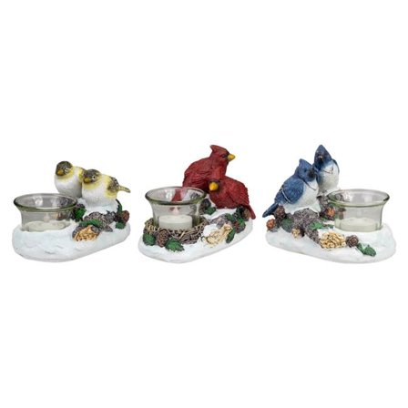 5.75 in. Christmas Birds Tabletop Decoration with Tealight Candle Holders - Set of 3