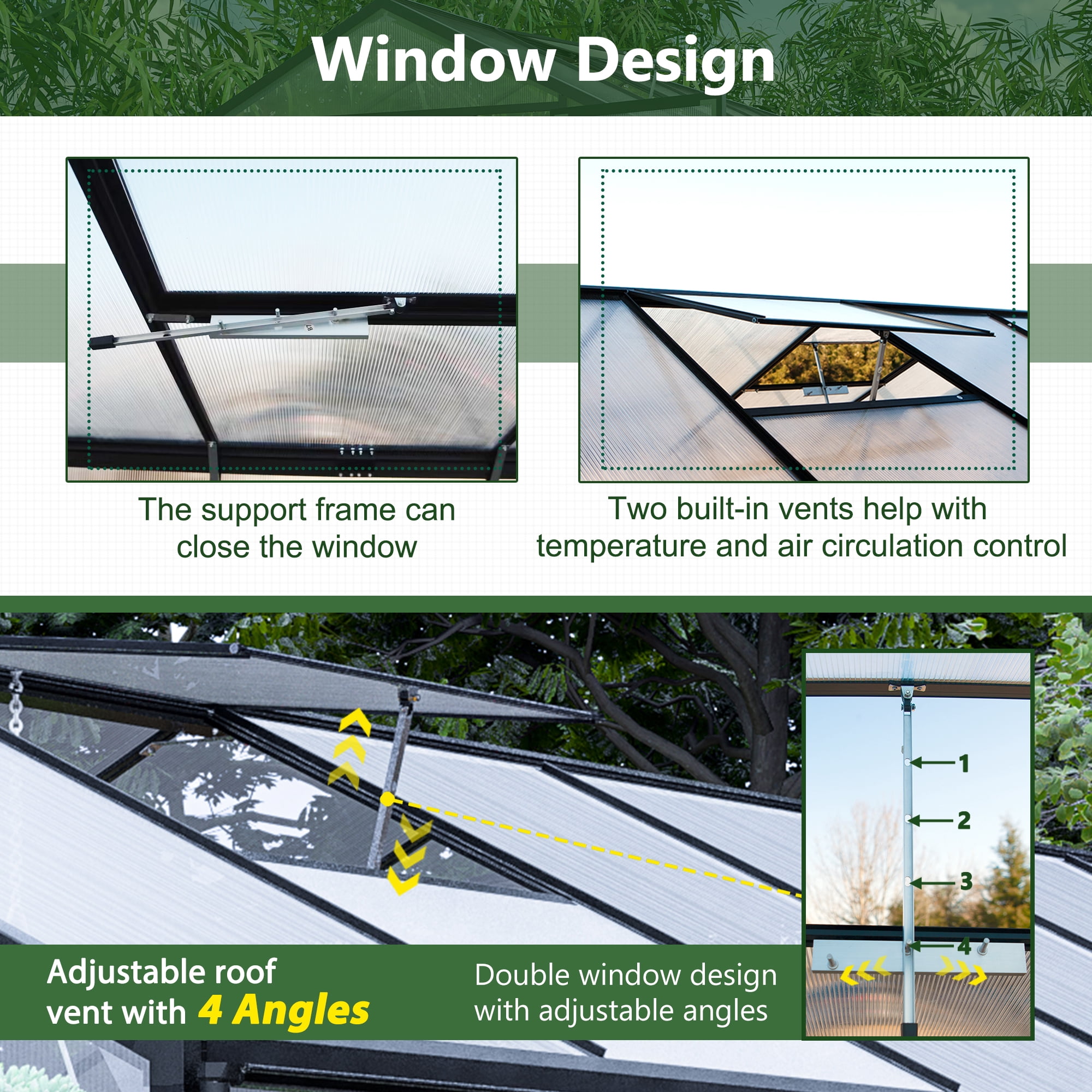 LZBEITEM 8x12 FT Greenhouse for Outdoors with Lockable Double Hinged Door 2 Vent Window, Quick Setup Polycarbonate Greenhouse, Walk-in Large Winter Greenhouse Sunroom Aluminum Greenhouse for Backyard