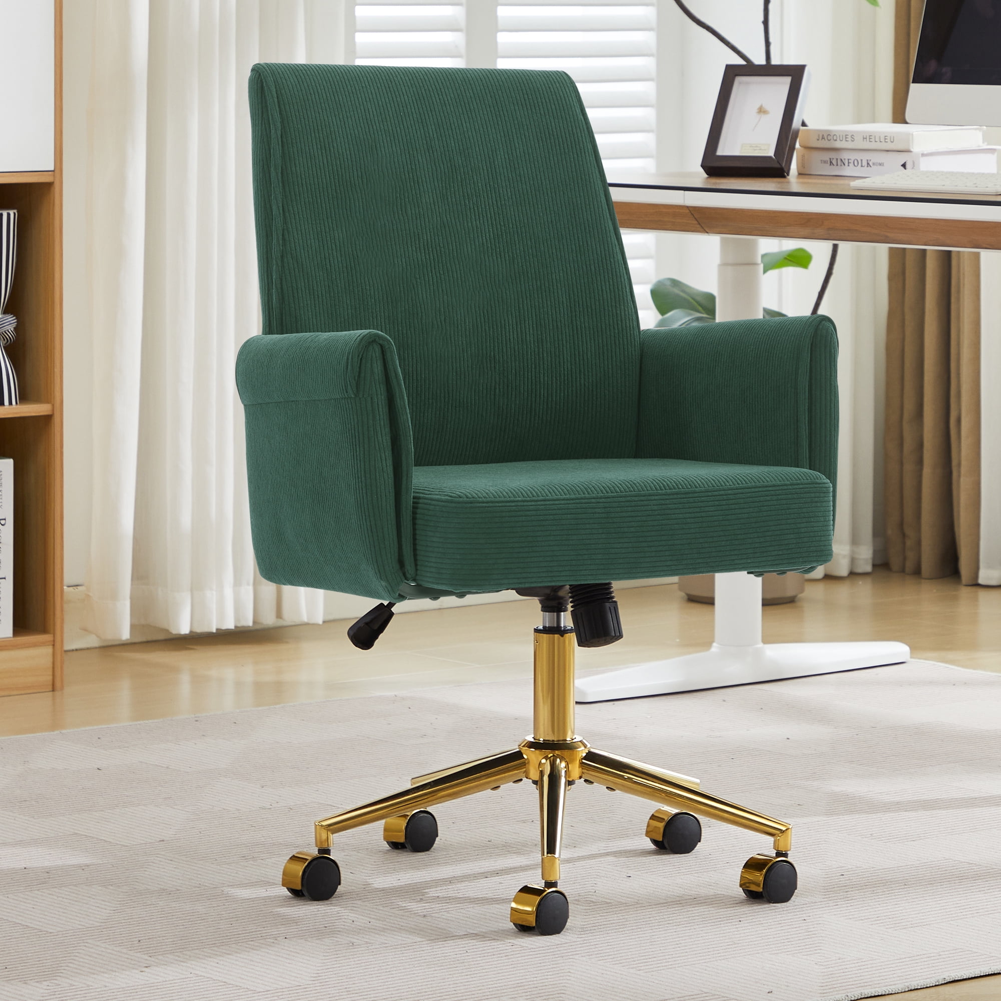Homy Casa Upholstered Office Chair with Wheels, Adjustable Swivel Vanity Chair for Home Office