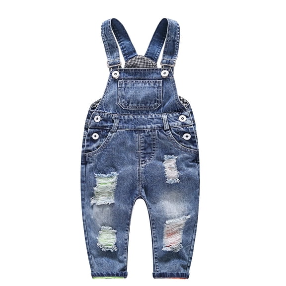 KIDSCOOL SPACE Baby Boy Girl Jumpsuit, Ripped Denim Cute Unisex Workwear Overalls, 2-3 Years