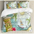 thumbnail image 3 of Tiki Bar Duvet Cover Set Twin Size, Circular Frame with Tropical Accents Cartoon Beach Tiki Statue Illustration Print, Decorative 2 Piece Bedding Set with 1 Pillow Sham, Multicolor, by Ambesonne, 3 of 3