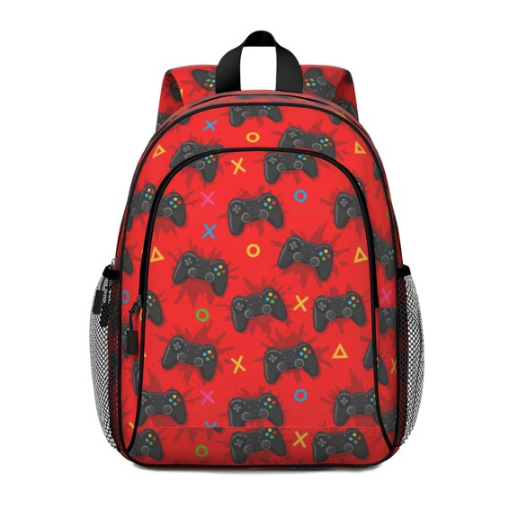 Game Controller Red Pattern Backpack for School, Cute School Bag with Adjustable Shoulder Straps and Padded Back, 15"x11.42"x5.5"