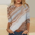thumbnail image 1 of UPPADA 3/4 Blouses Grande Taille pour Femmes Manches Imprimé Floral Teinture Tee-Shirts Décontractés Tendance Col Rond Confortable Pull Tops Blouses Mignonnes d'Été Tops Manches 3/4 pour Femmes Offres, 1 of 5