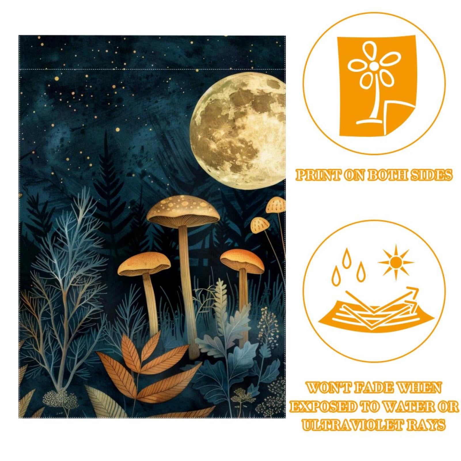 Mushroom Moon Vintage Boho Night Plants Leaves Double Sided Garden Flag Decorative Weather Resistant Yard Flag, Large DIY Vertical Flag for Farmhouse Patio Lawn, 28x40 Inch