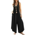 thumbnail image 2 of XIAfhje Jumpsuits For Women Casual Summer Rompers Sleeveless V Neck Jumpsuits Loose Overalls With Pockets Wide Leg Long Pants Overalls, 2 of 8