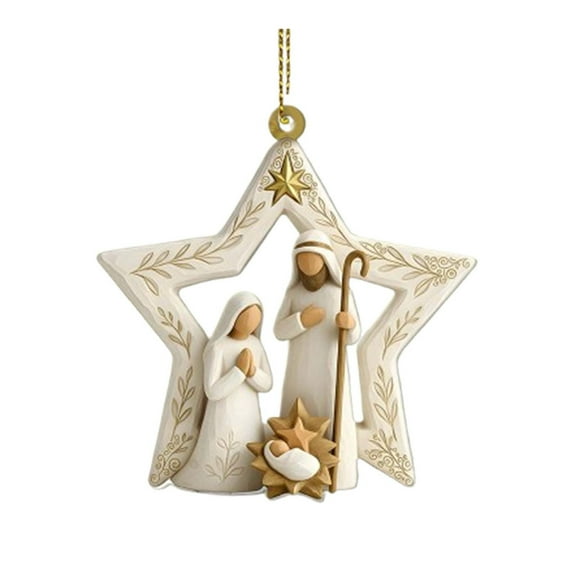 Virelaxpo Acrylic Nativity Scene Christmas Ornament, Family Star Tree Decoration with Mary Joseph Baby Jesus for HOME Decor