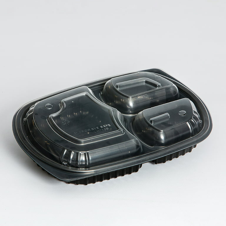 SafePro MC339B 39 Oz 3-Compartment Microwavable Containers Combo, Black  Bottom, 150/CS