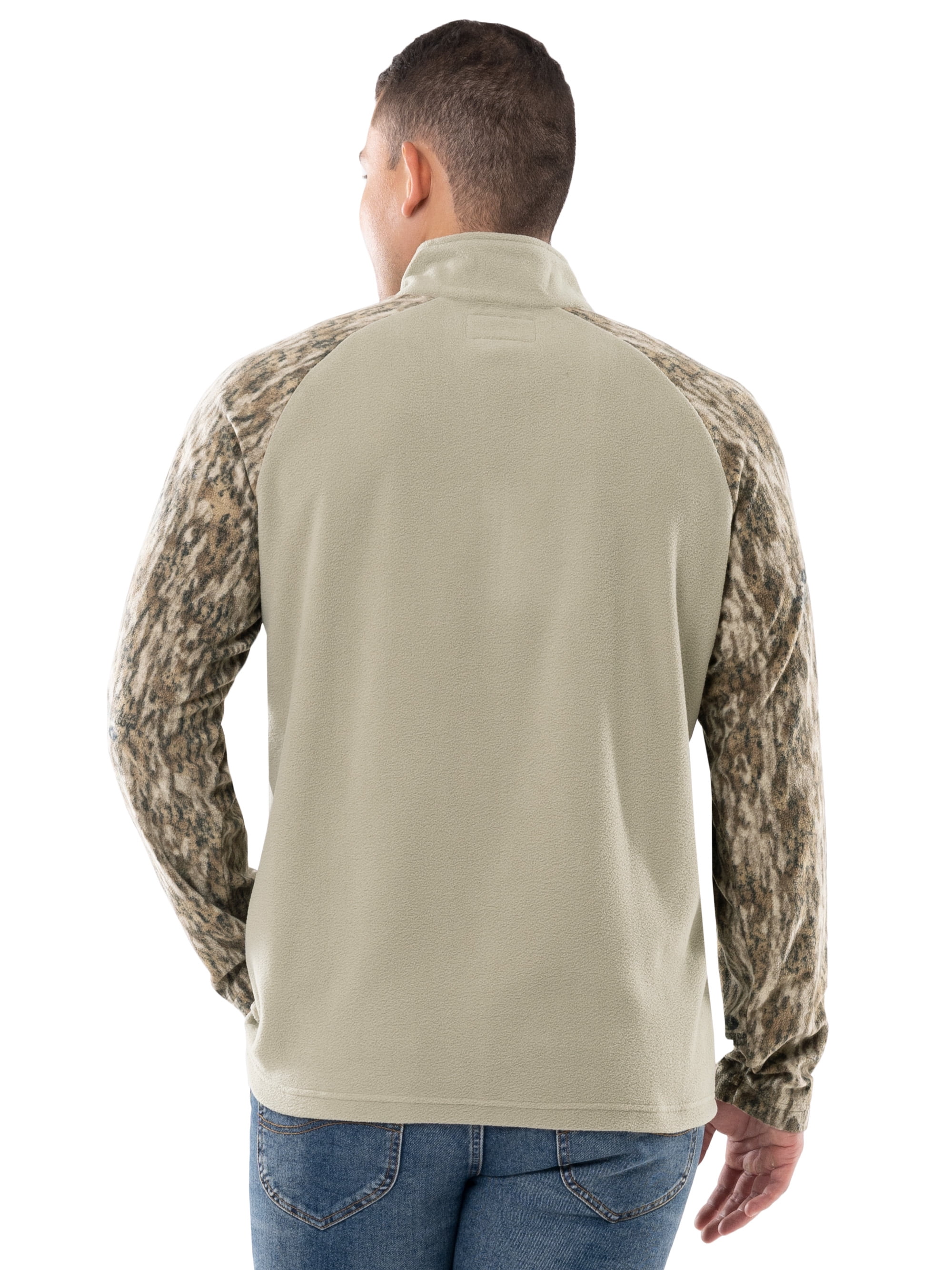 Mossy Oak Men's Raglan Long Sleeve Quarter Zip Fleece Pullover Hunting Shirt, Size Small to 2XL