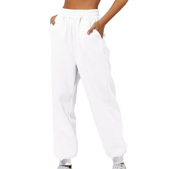 White Sweatpants Women's Thin High Waisted Loose Sweatpants Comfortable High Waisted Jogging Pants with Pockets Casual Sweatpants