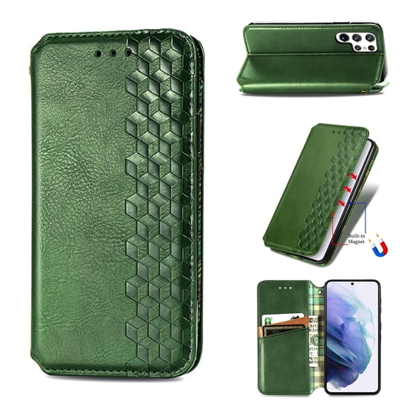 Allytech for Samsung Galaxy S22 Ultra 5G Case with Card Slots, Premium PU Leather Cover TPU Bumper Kickstand Magnetic Adsorption Shockproof Flip Wallet Case for Galaxy S22 Ultra 6.8 inch 2022, Green